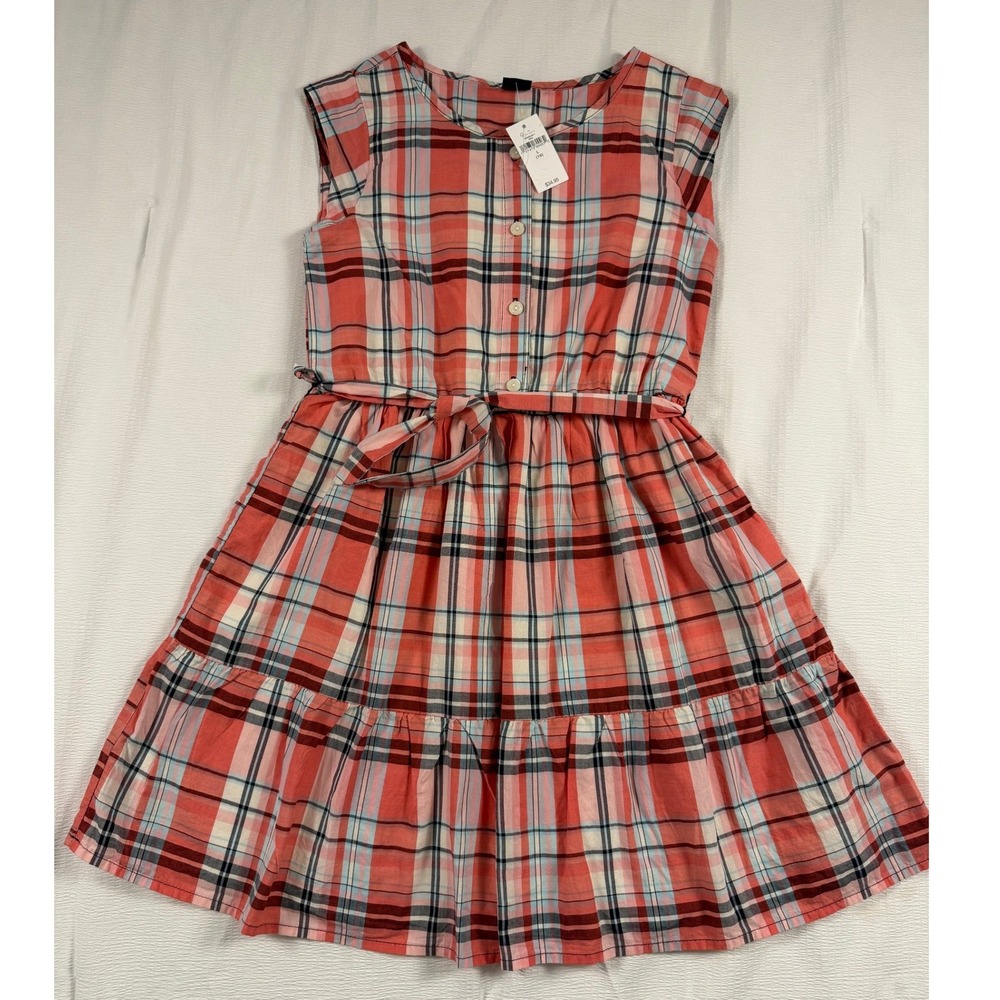 Gap Kids Girls Plaid Sleeveless Tiered Dress Pink Blue Size L 10 NWT Preppy